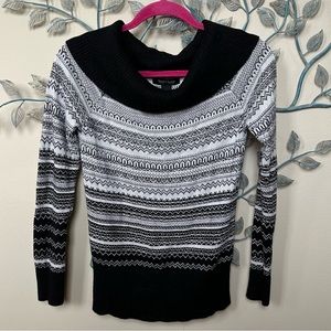 White House Black Market Long Sleeve Black/White/Silver Sweater Holiday Sm